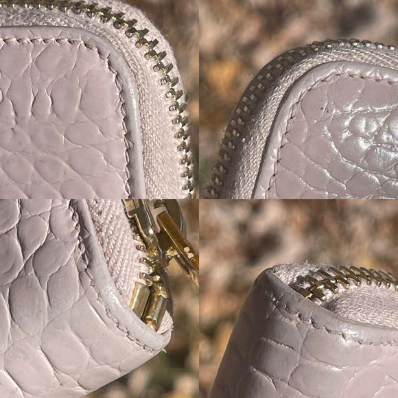 Auth Saint Laurent Round Zipper Long Wallet Croco Embossed YSL Logo Gold - Picture 12 of 12